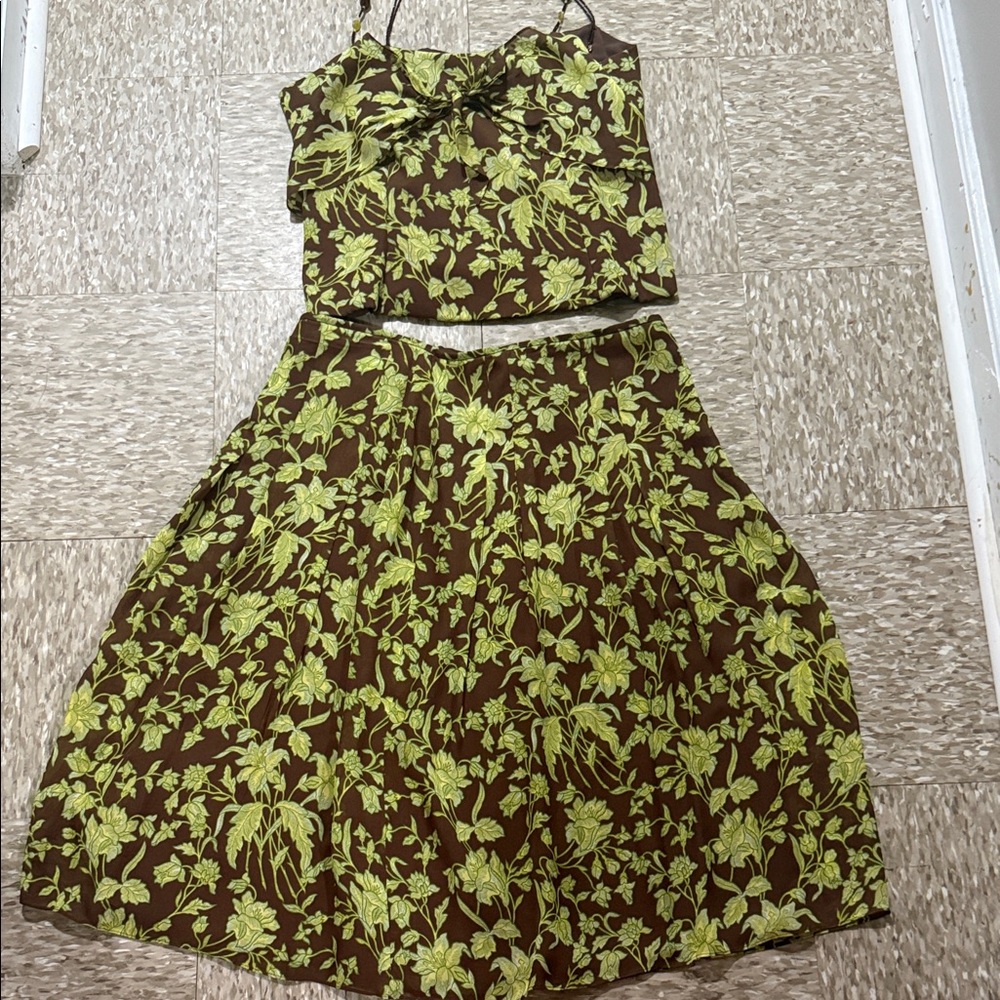 Vintage Floral Brown and Green Two-Piece Set